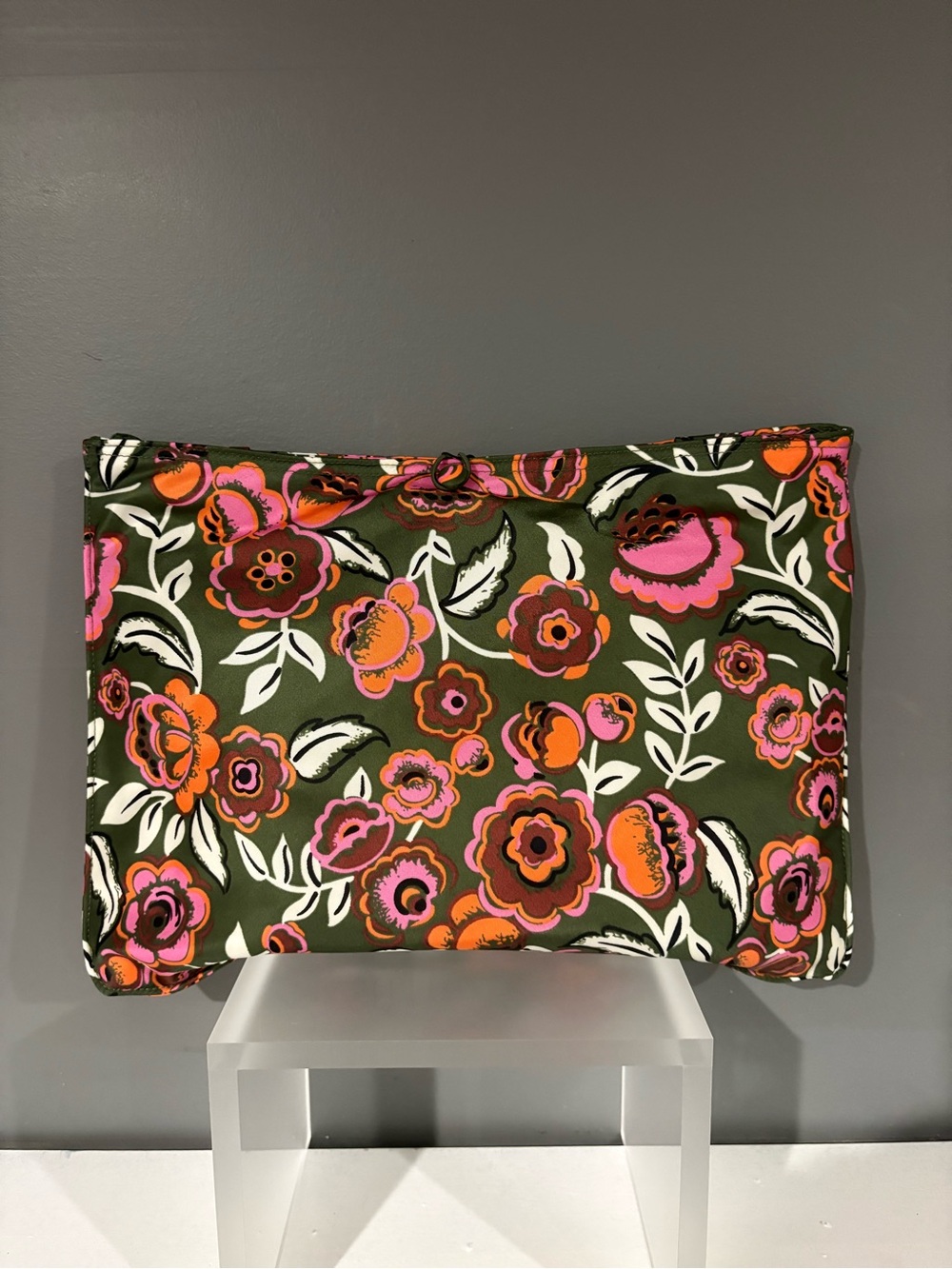 Vera Bradley Olive Green Floral Laptop Sleeve with Pink and Orange Flowers